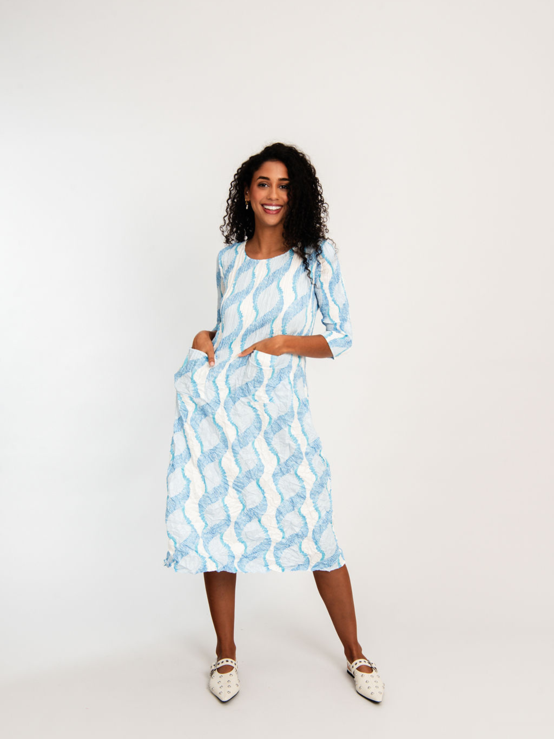 3/4 Sleeve Smash Pocket Dress - Prints