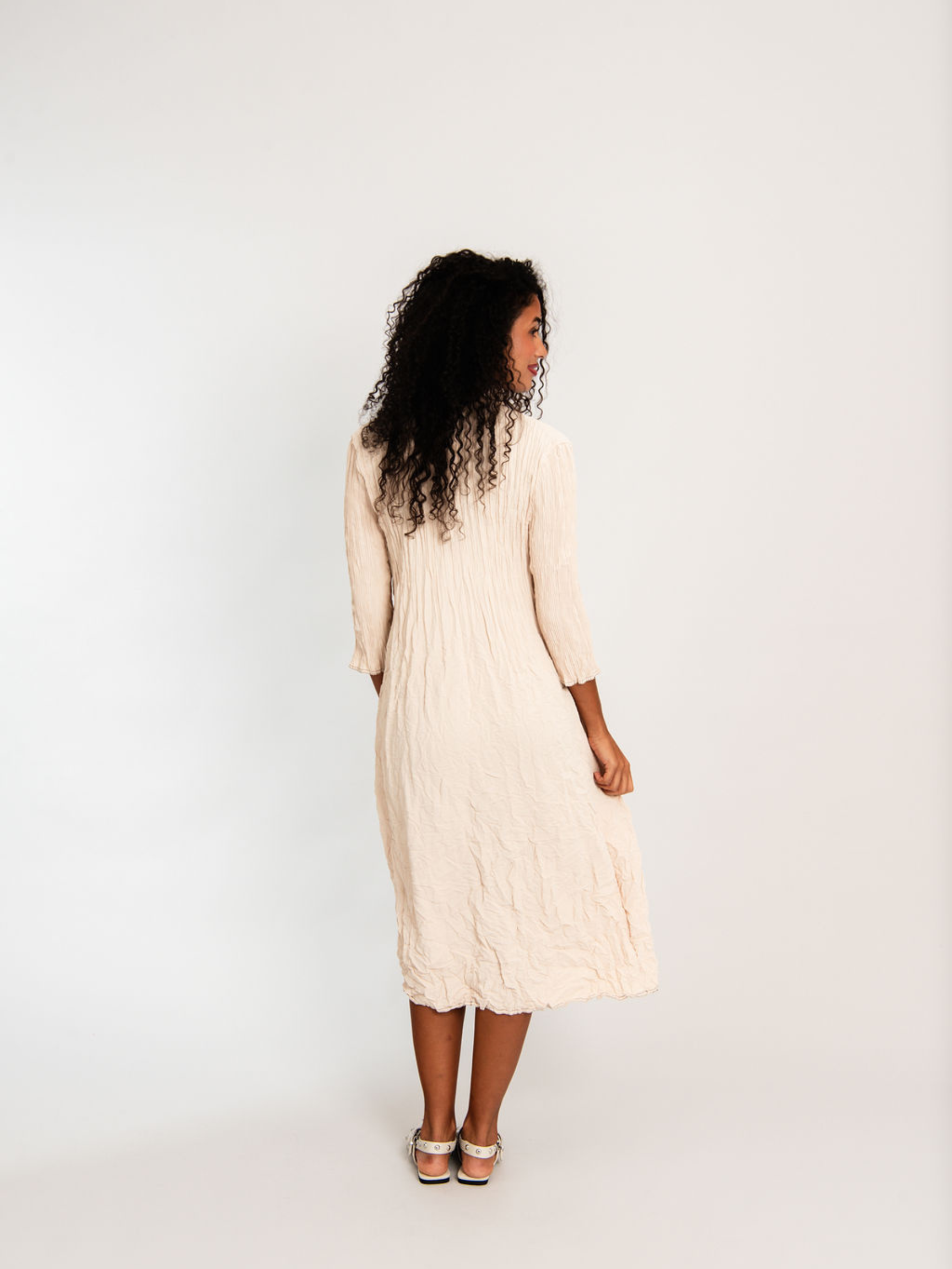 Contrast Linen Like Nehru Coat Dress