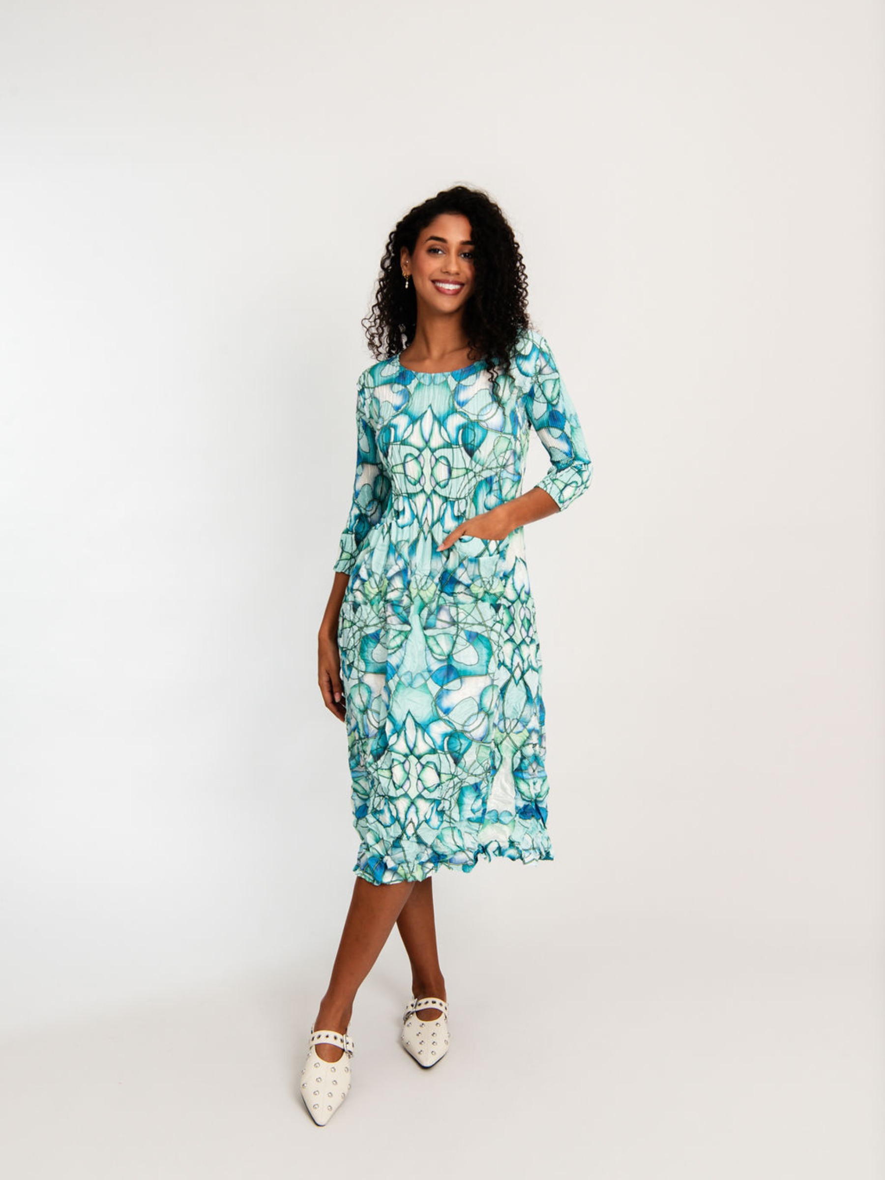3/4 Sleeve Smash Pocket Dress - Prints