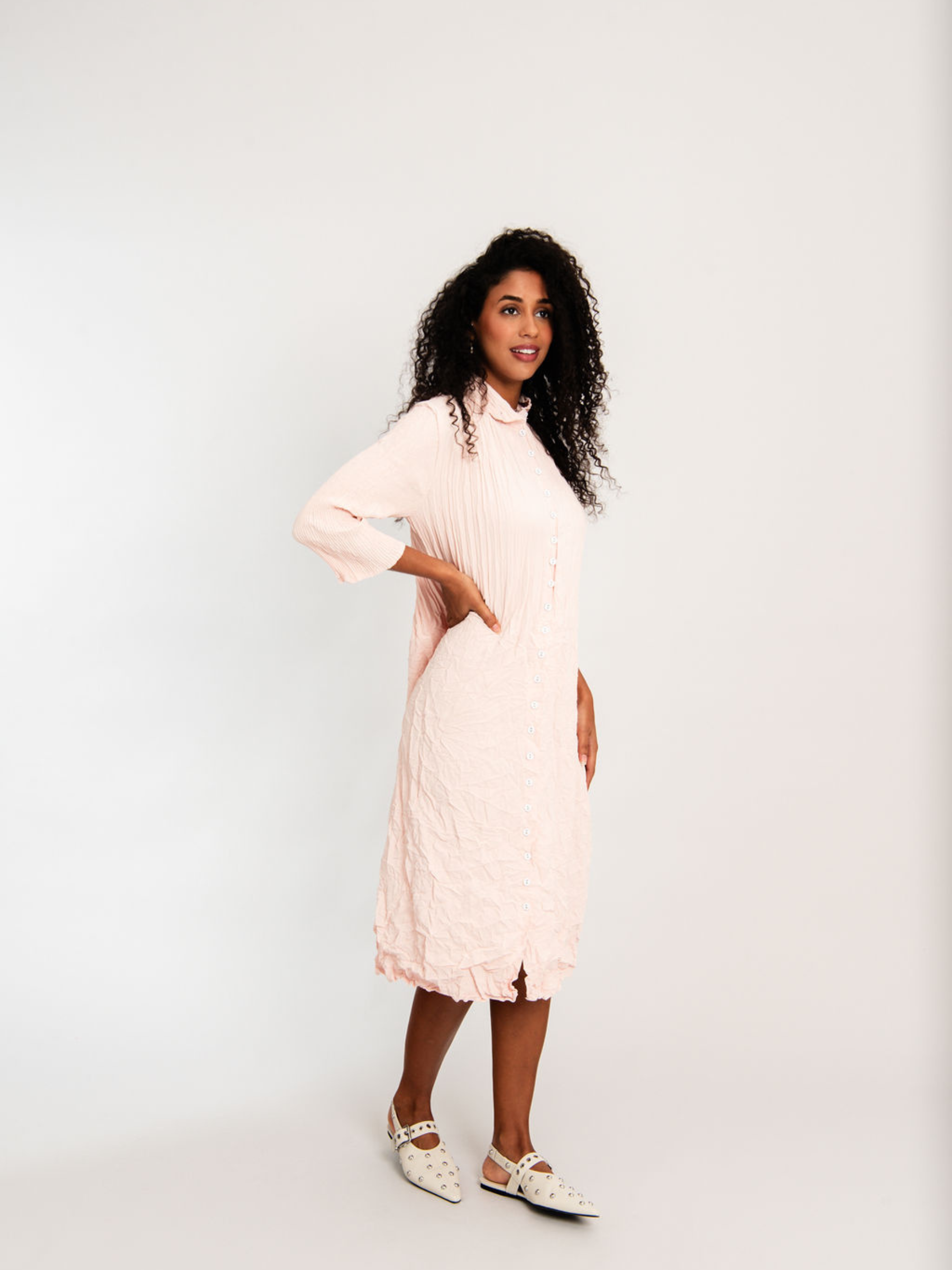 Contrast Linen Like Nehru Coat Dress