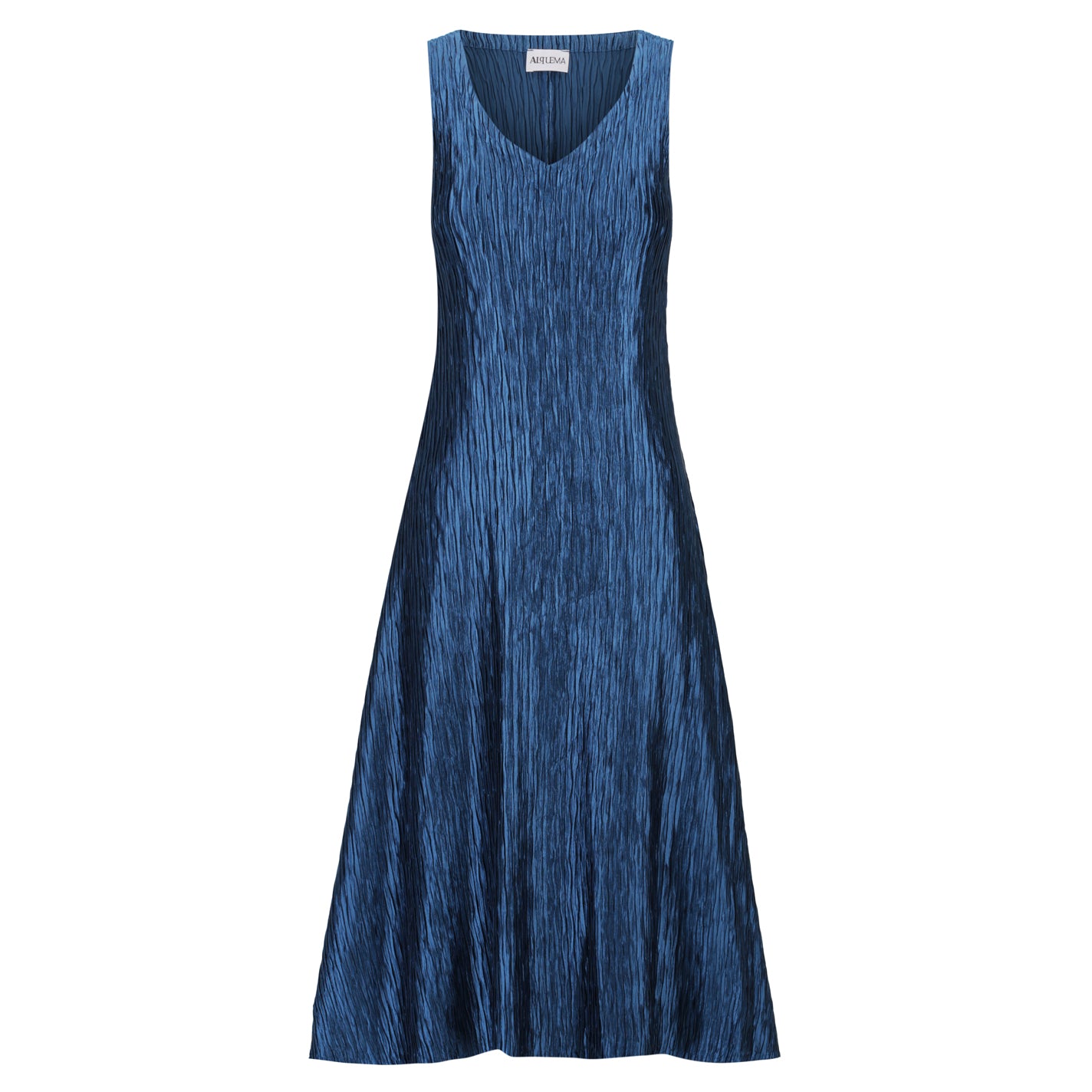 Blue sleeveless dress on a white background