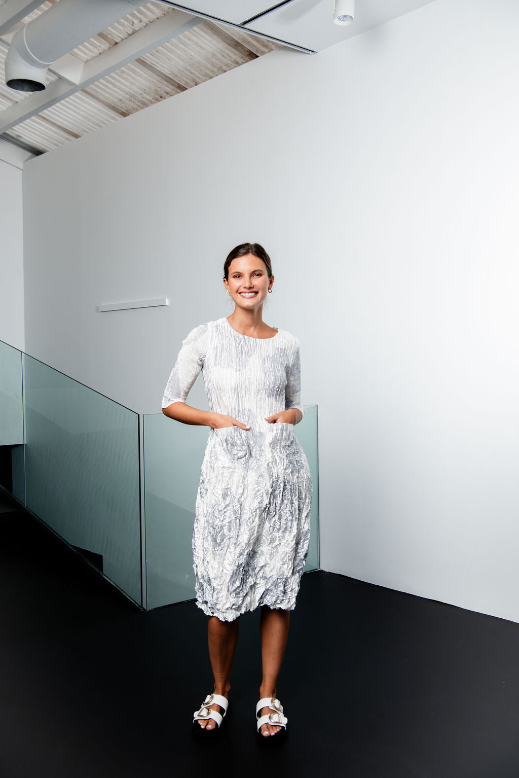 3/4 Sleeve Smash Pocket Dress - Glossy