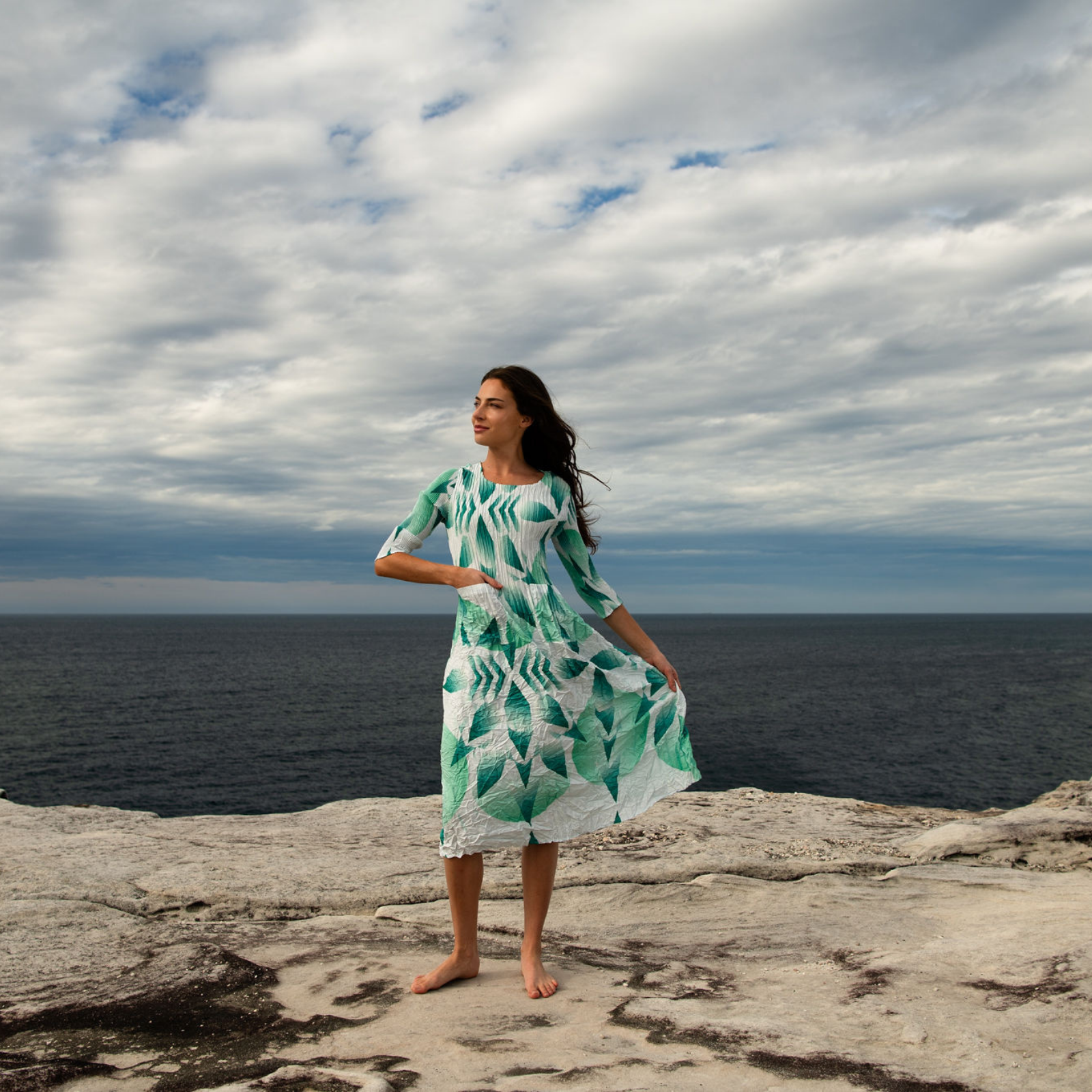 3/4 Sleeve Smash Pocket Dress - Prints