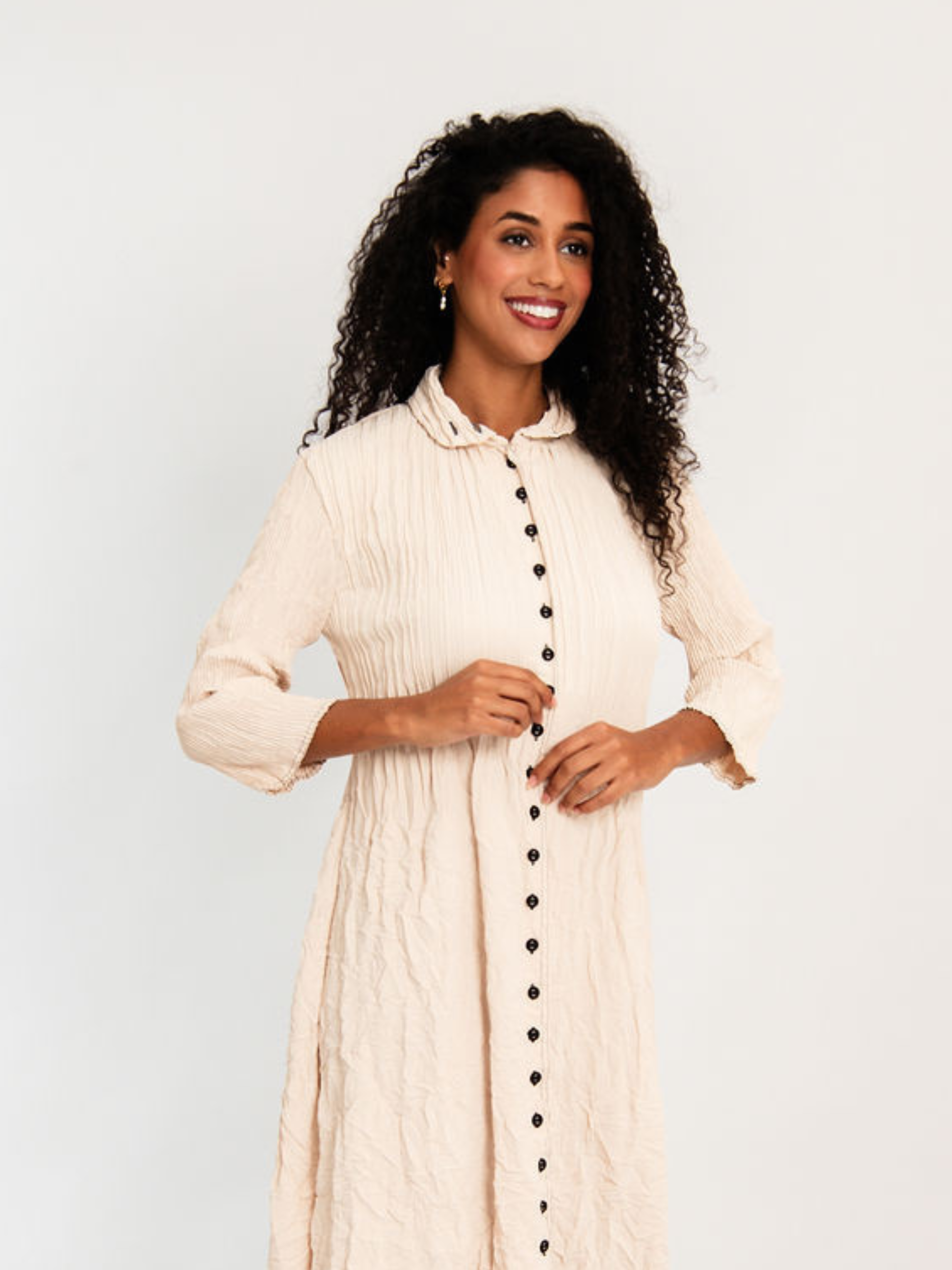 Contrast Linen Like Nehru Coat Dress