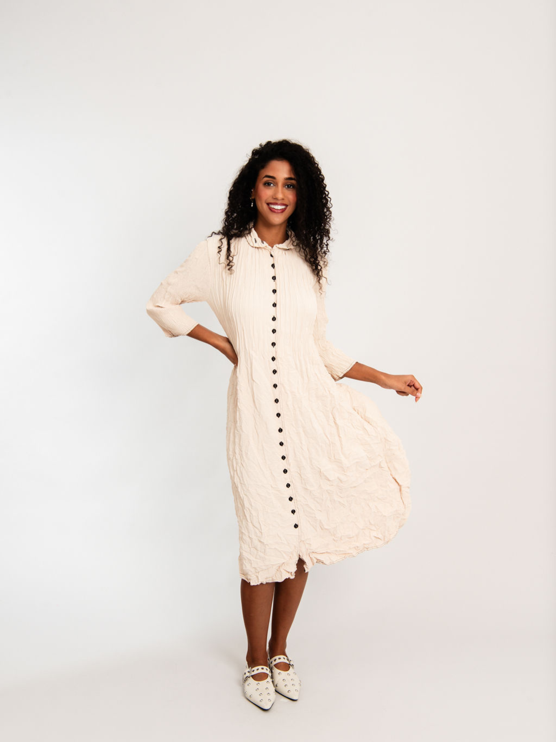 Contrast Linen Like Nehru Coat Dress