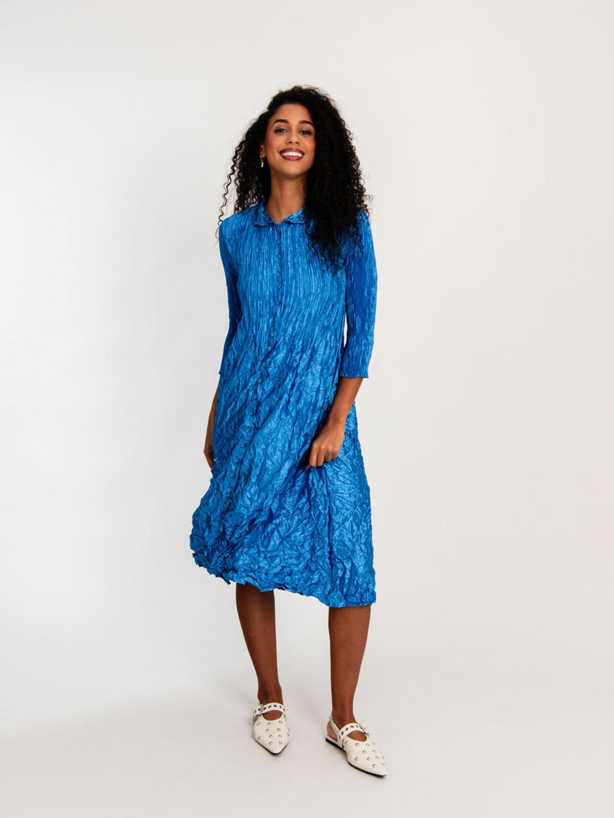 Metallic Nehru Coat Dress Metallic Cerulean Blue / 1
