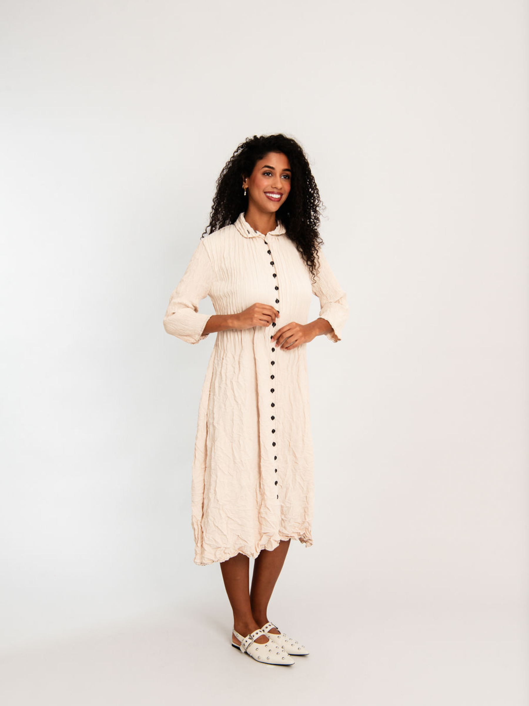 Contrast Linen Like Nehru Coat Dress
