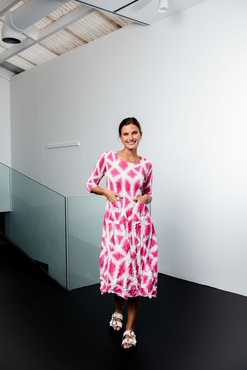 3/4 Sleeve Smash Pocket Dress - Prints